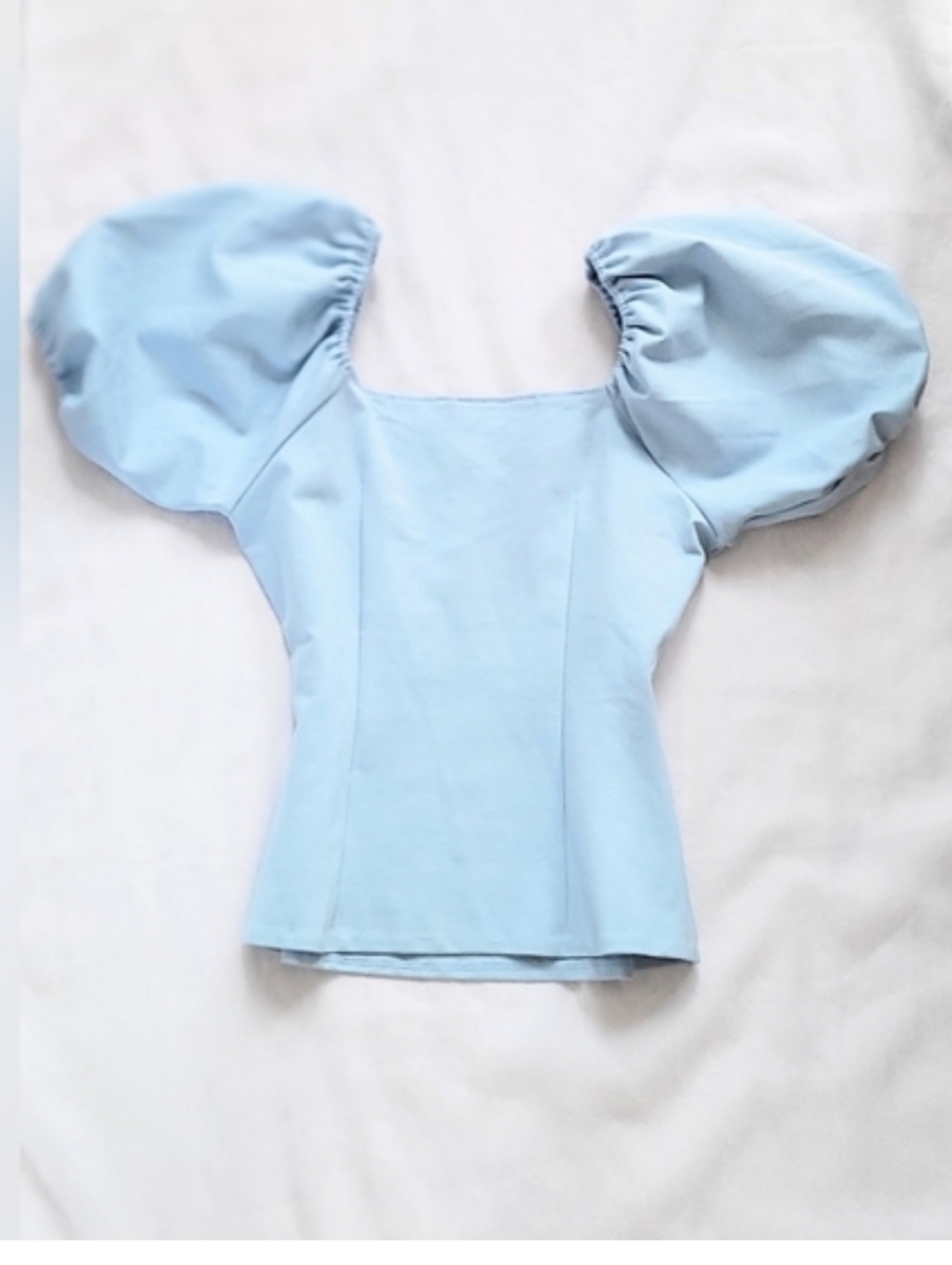 NWOT! Boston Proper Women's Sky Blue Spring Puff Sleeve Resort Crop Top Small - Picture 12 of 16